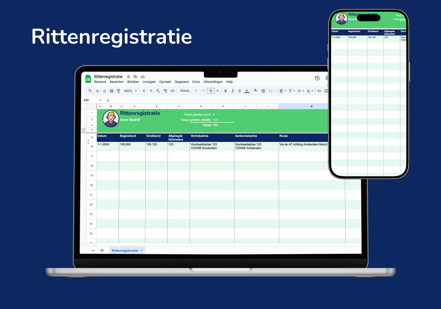 Rittenregistratie / Kilometerregistratie | Google Sheets Template