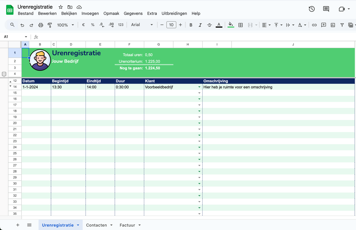 Urenregistratie voor ZZP'ers | Google Sheets Template