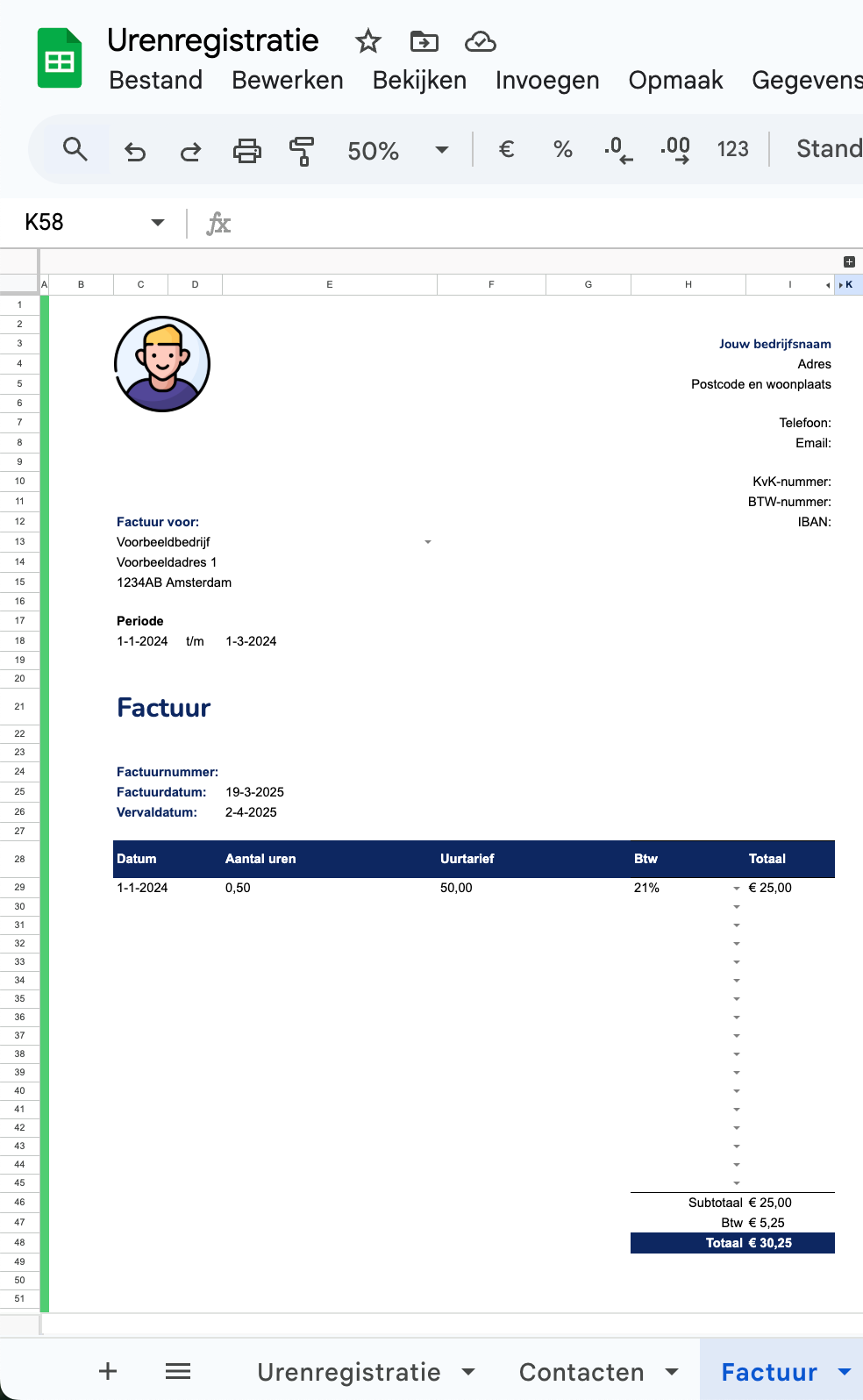 Urenregistratie voor ZZP'ers | Google Sheets Template